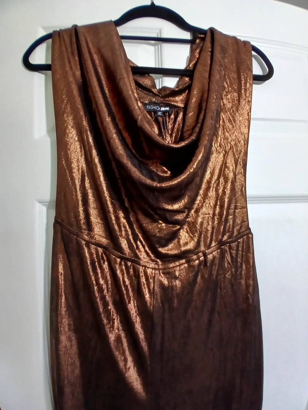 Fashion Nova Bronze Metallic Halter Jumpsuit - Picture 8 of 15